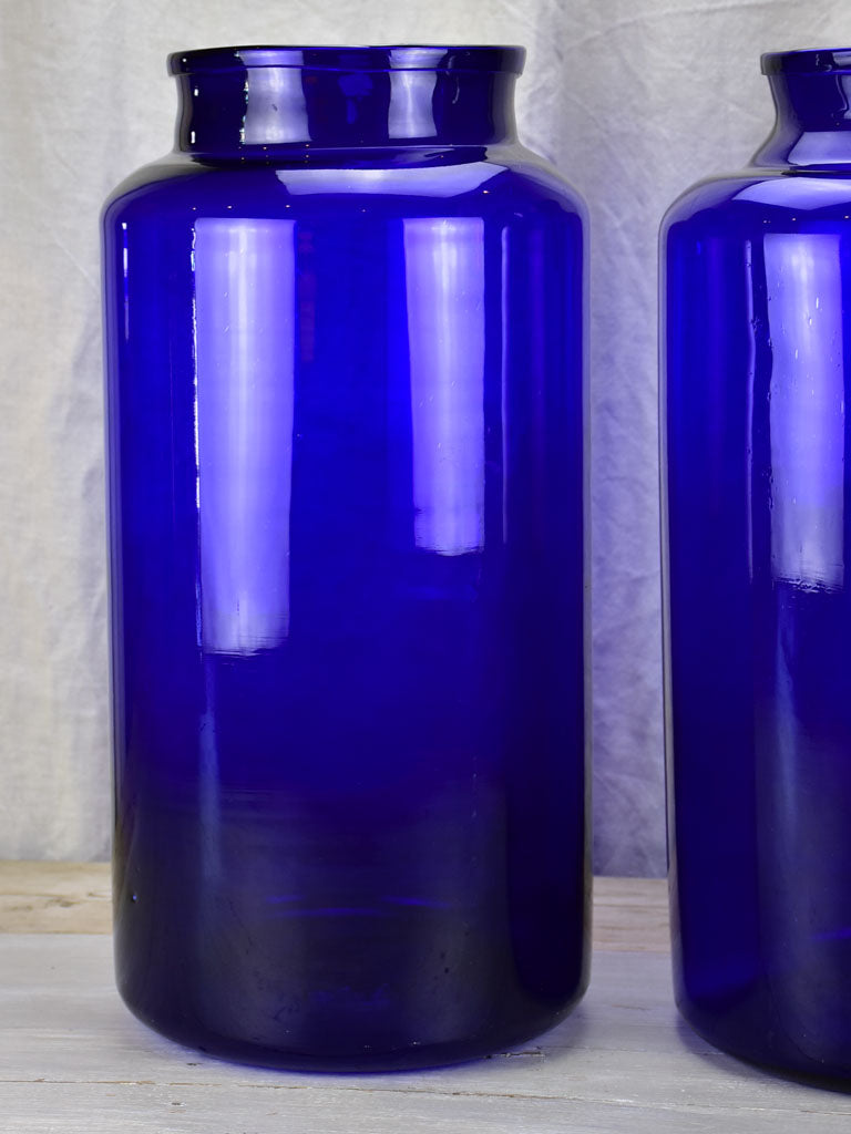 Pair of very large cobalt blue glass jars