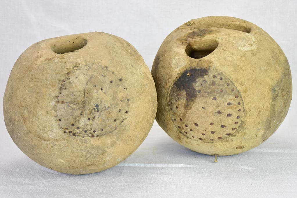 Pair of antique French wooden bowling balls 9"