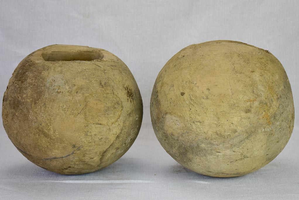 Pair of antique French wooden bowling balls 9"