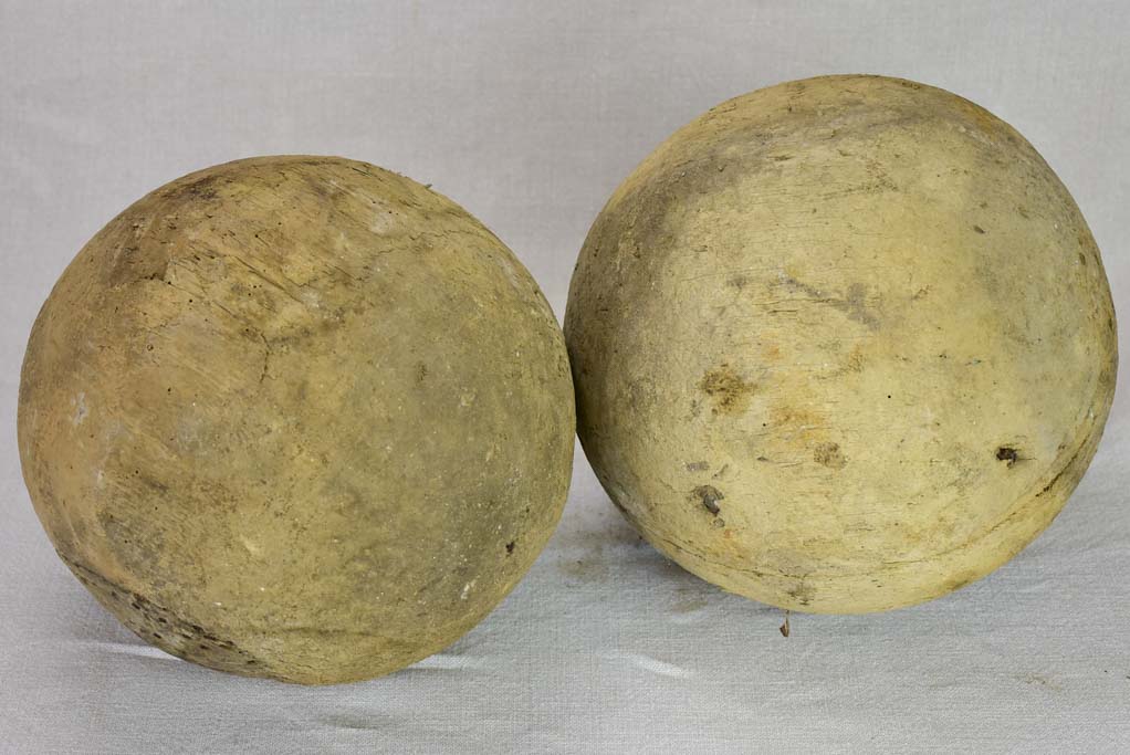 Pair of antique French wooden bowling balls 9"
