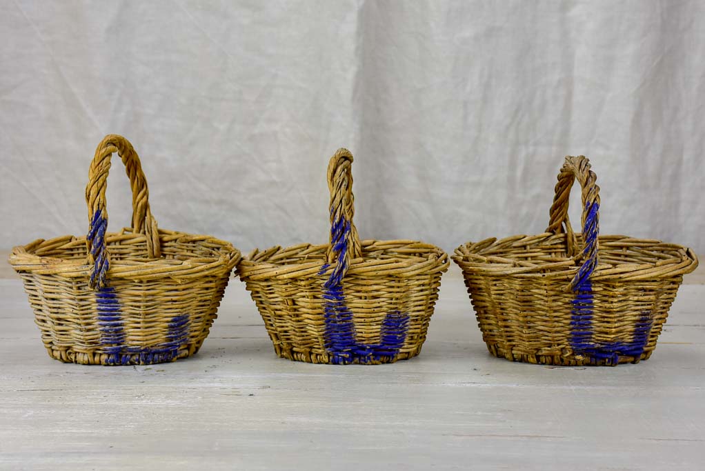 Two antique French raspberry baskets