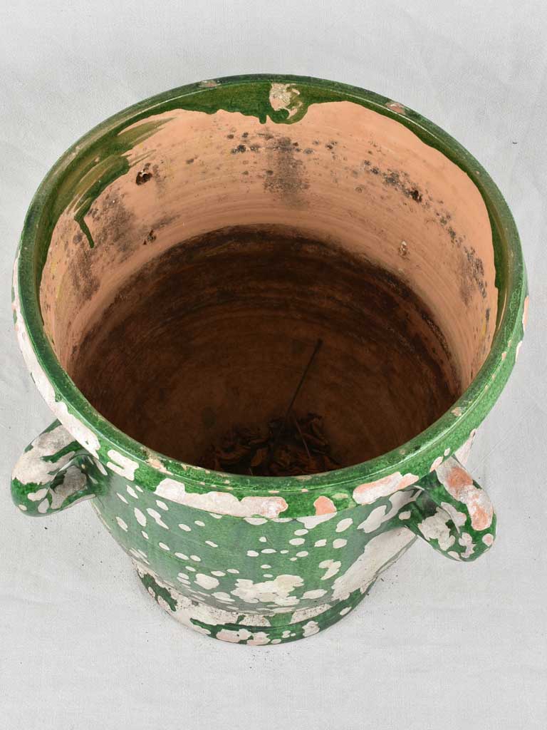 19th century green Castelnaudary planter w/ 4 handles 22"