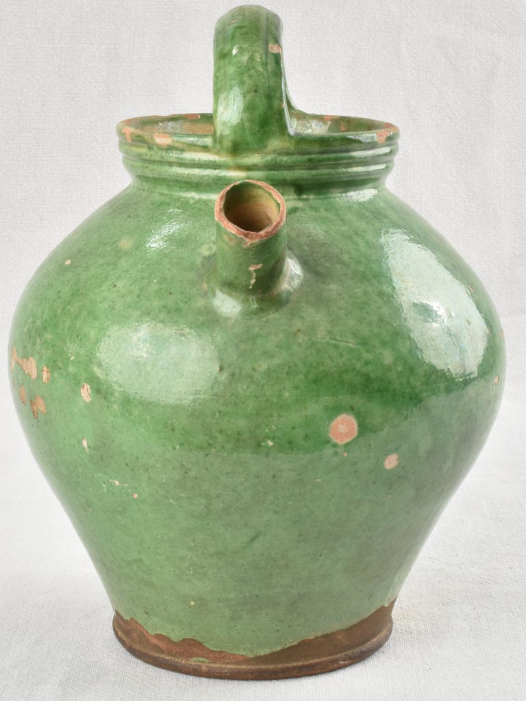 Antique French water pitcher with green glaze 11¾"