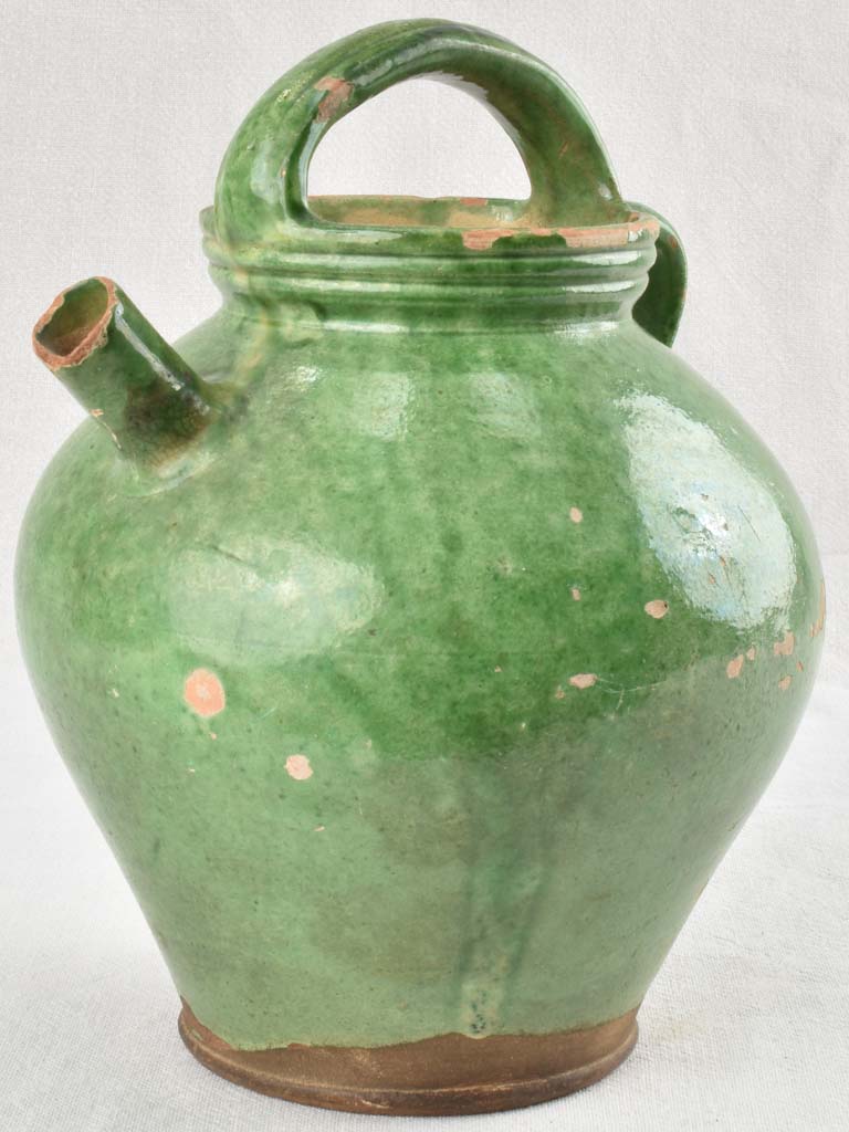 Antique French water pitcher with green glaze 11¾"