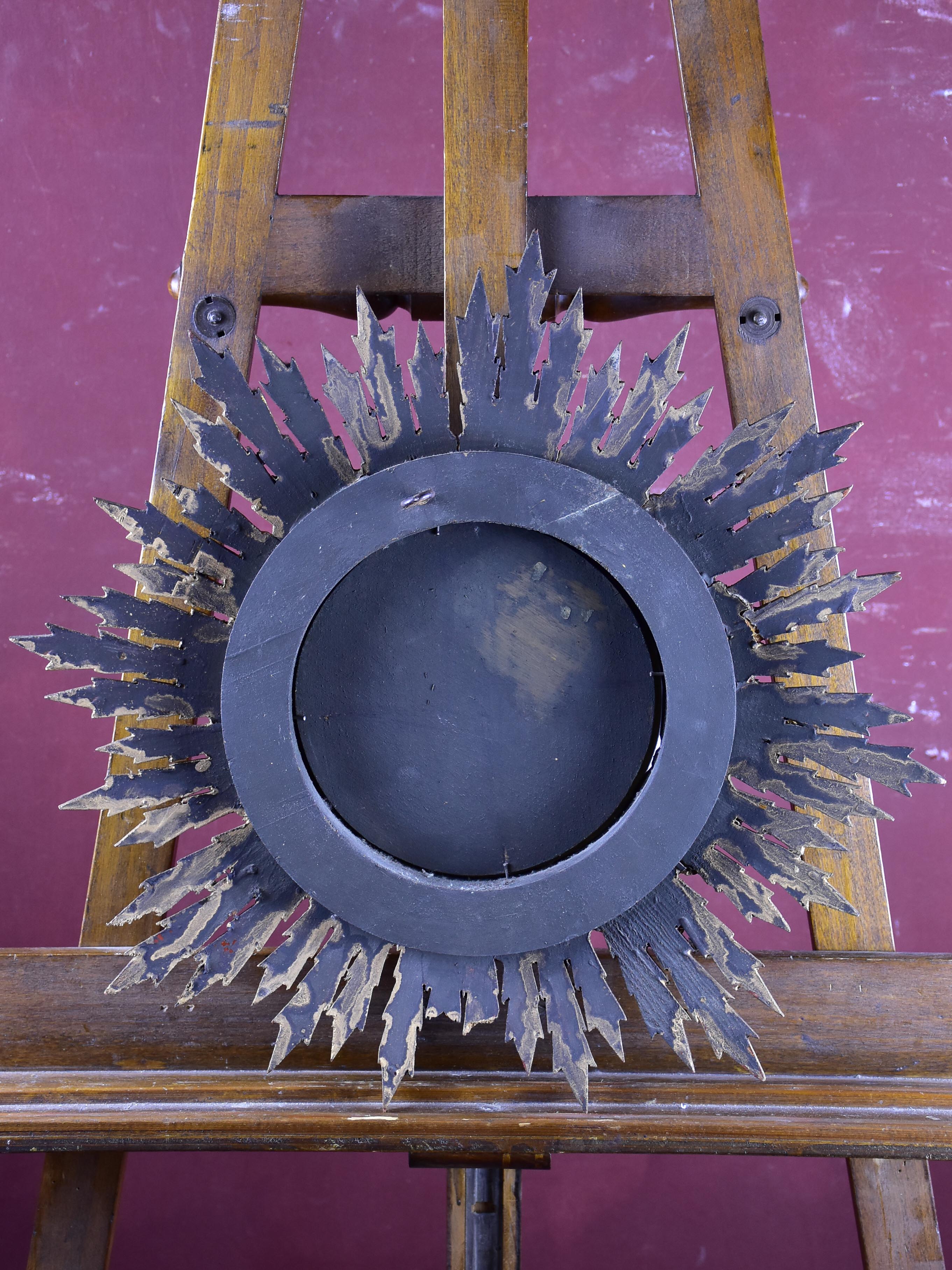 Antique French sunburst mirror with wooden frame