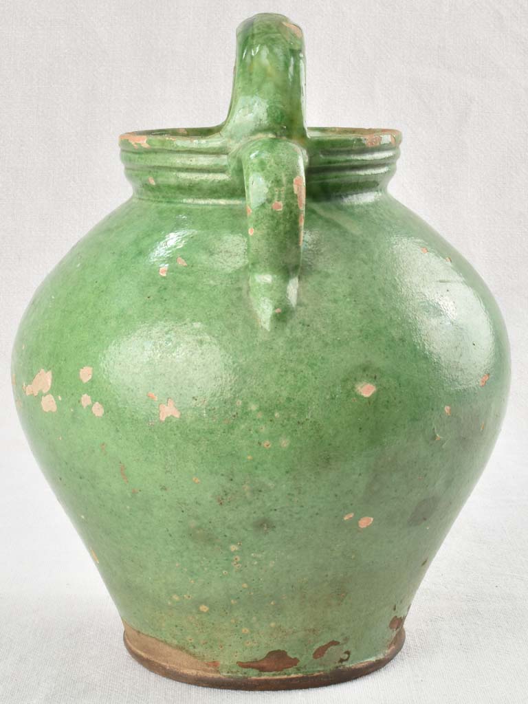 Antique French water pitcher with green glaze 11¾"