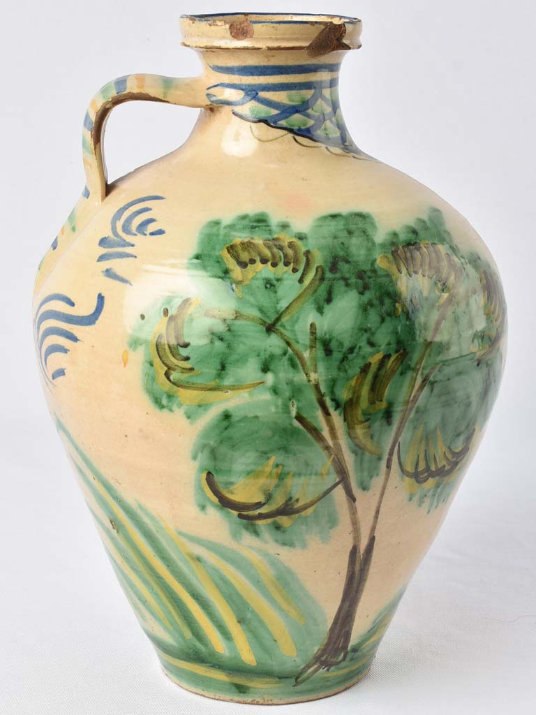 Antique Hand-Painted Spanish Ceramic Pitcher
