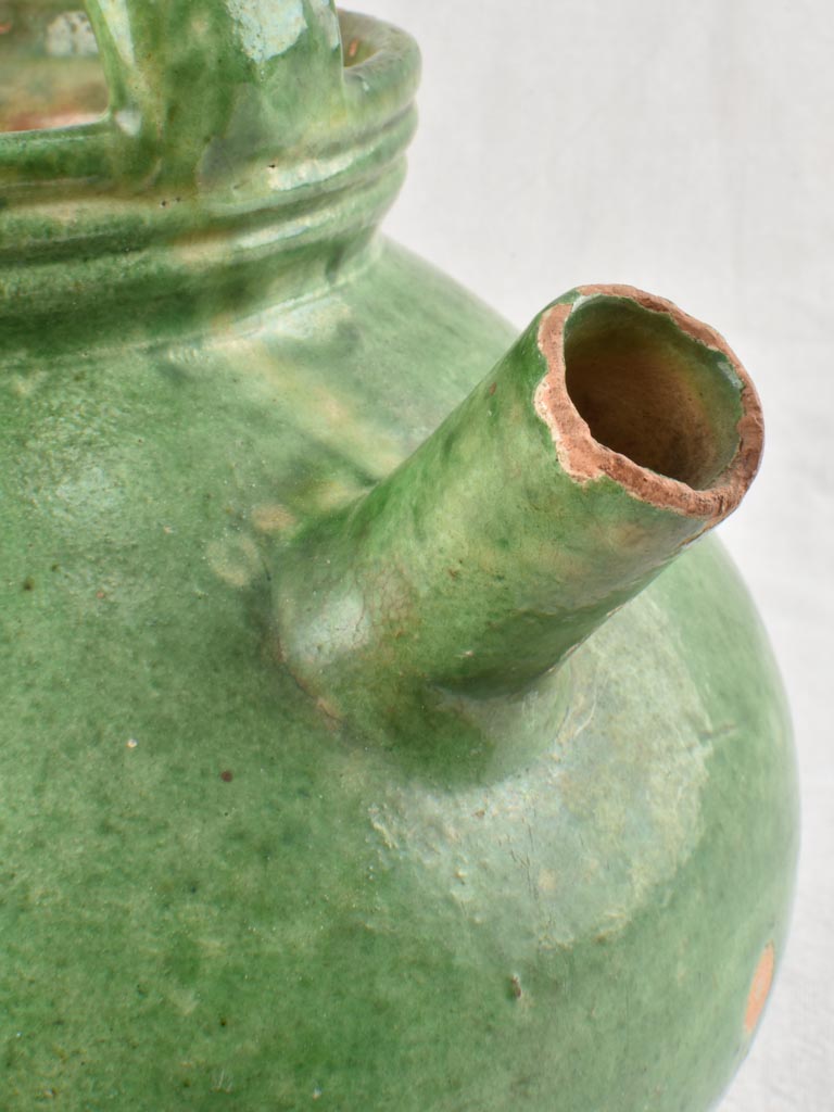 Antique French water pitcher with green glaze 11¾"