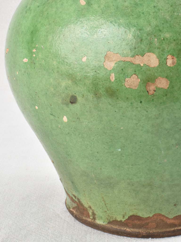 Antique French water pitcher with green glaze 11¾"