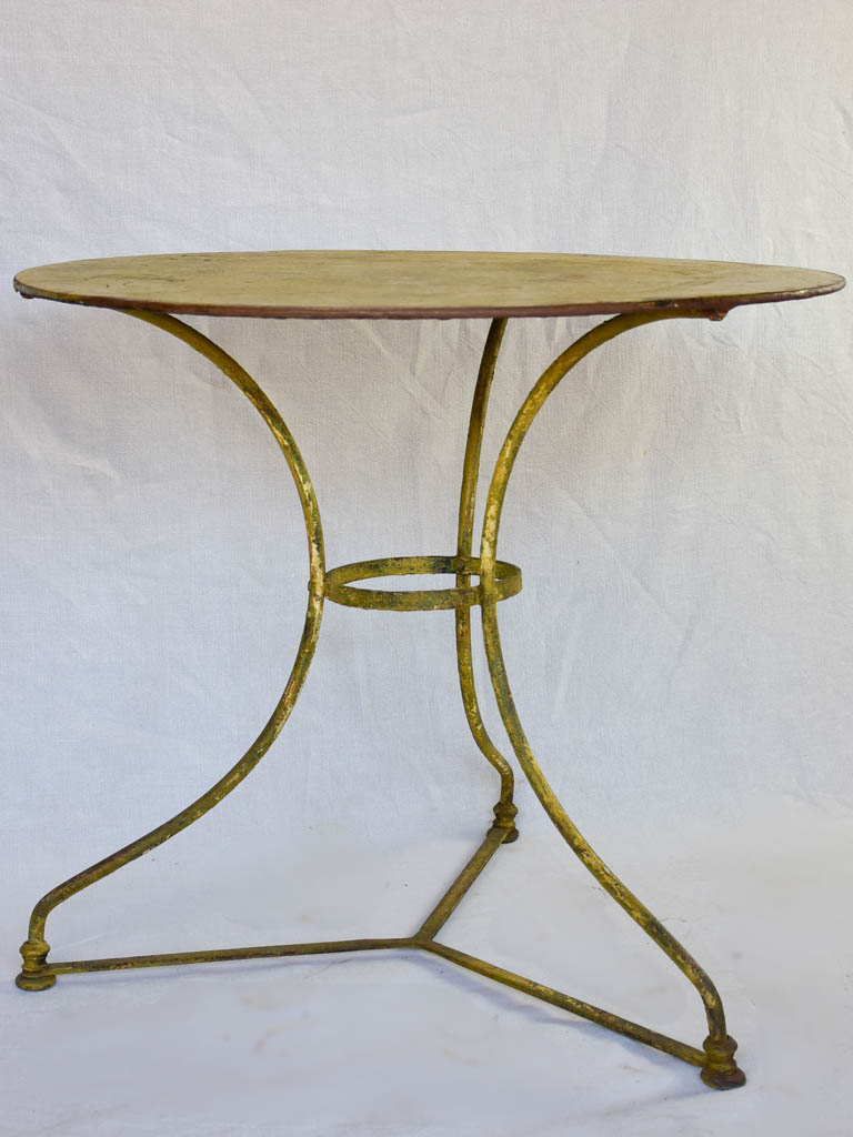 Antique French garden table with yellow patina - large 30¾"
