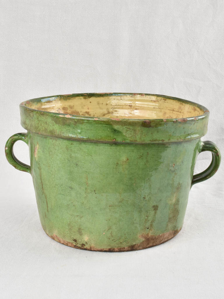 Green & yellow cache-pot / fish pot with 2 handles