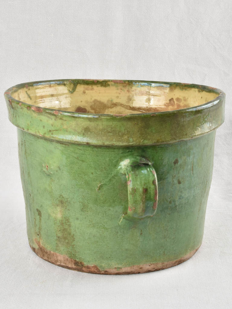 Green & yellow cache-pot / fish pot with 2 handles