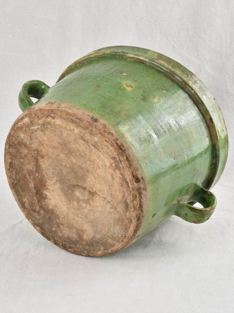 Green & yellow cache-pot / fish pot with 2 handles