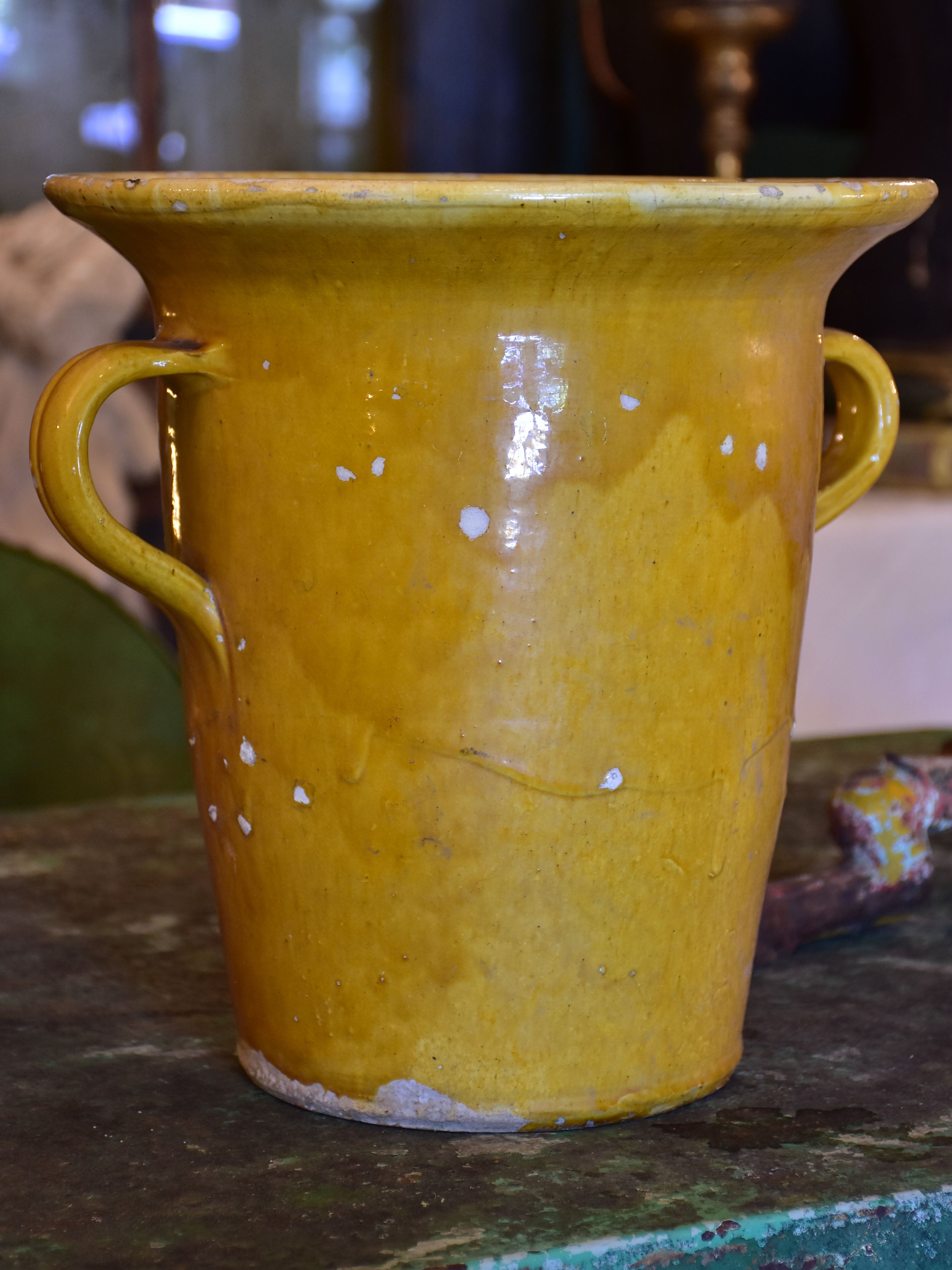 Vintage French vase with yellow glaze