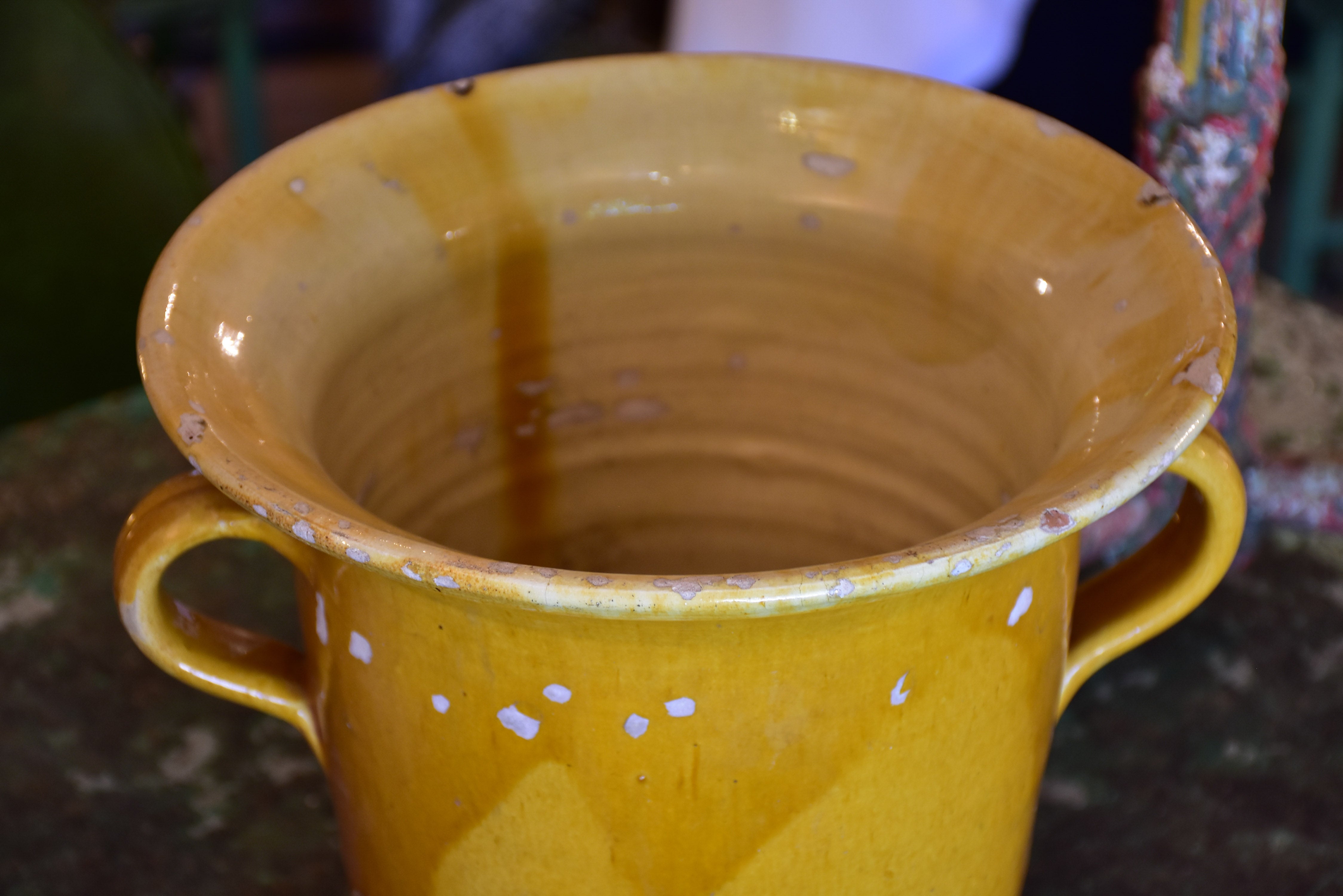 Vintage French vase with yellow glaze