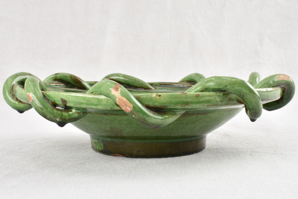 1950s green bowl with woven detail Joseph Elie, Salernes, Var 12½"
