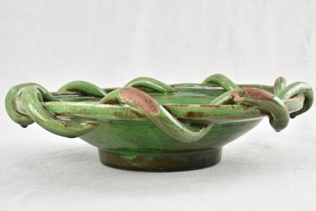 1950s green bowl with woven detail Joseph Elie, Salernes, Var 12½"
