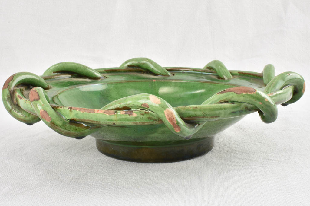1950s green bowl with woven detail Joseph Elie, Salernes, Var 12½"