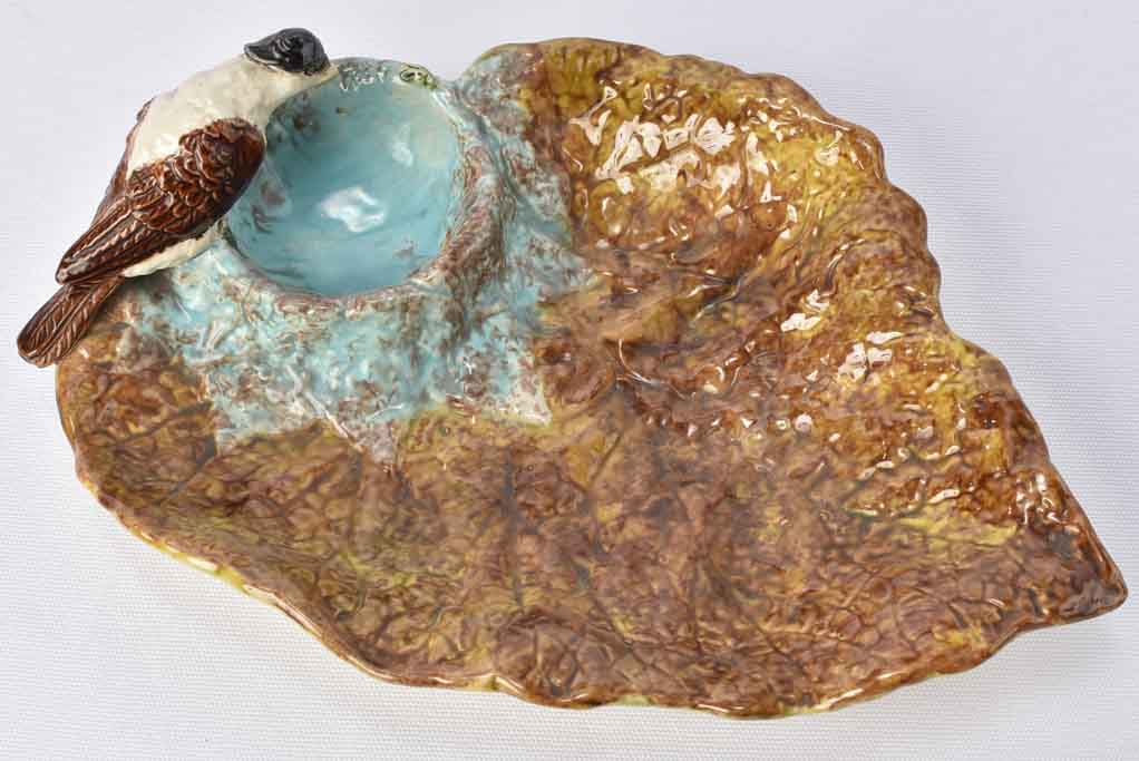 Vintage decorative leaf-shaped barbotine dishes