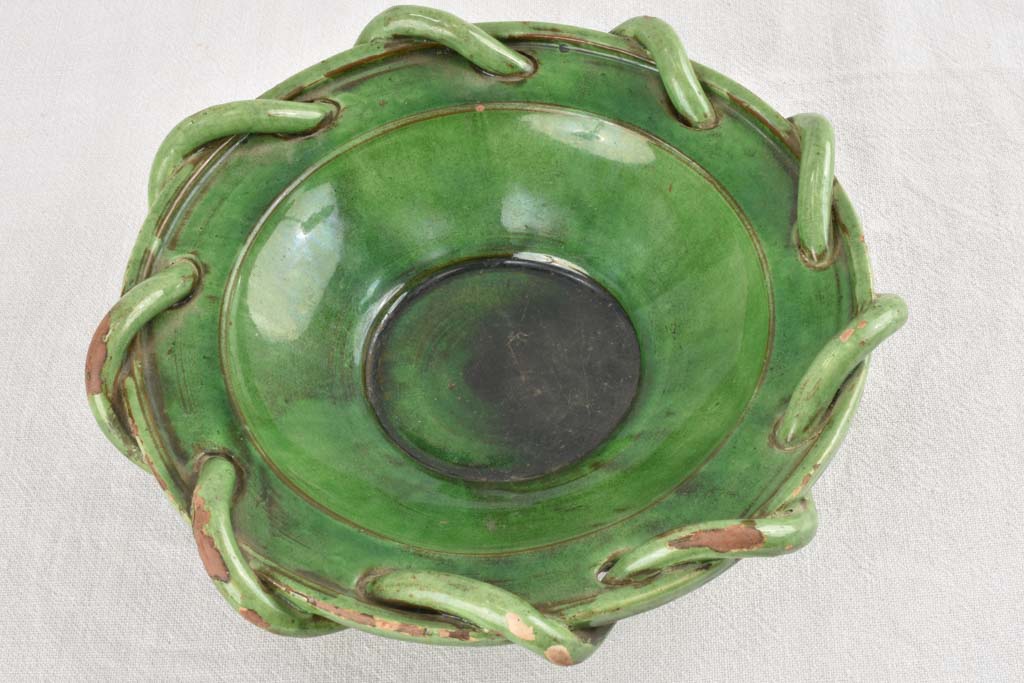 1950s green bowl with woven detail Joseph Elie, Salernes, Var 12½"