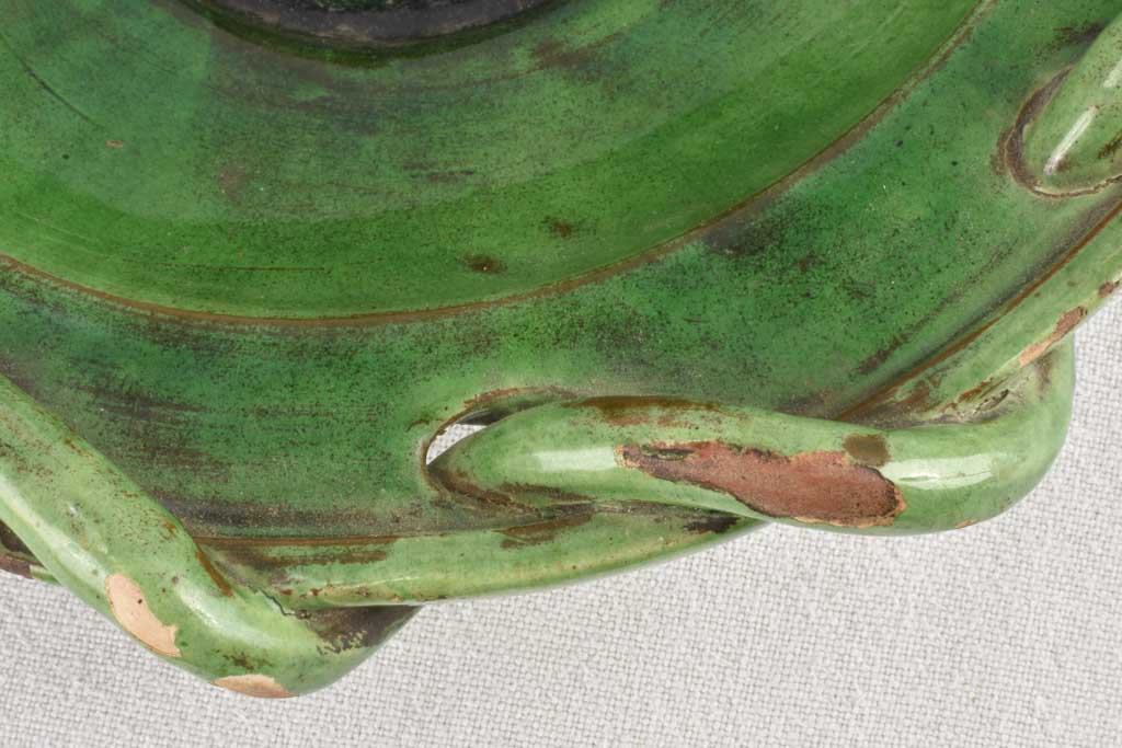 1950s green bowl with woven detail Joseph Elie, Salernes, Var 12½"