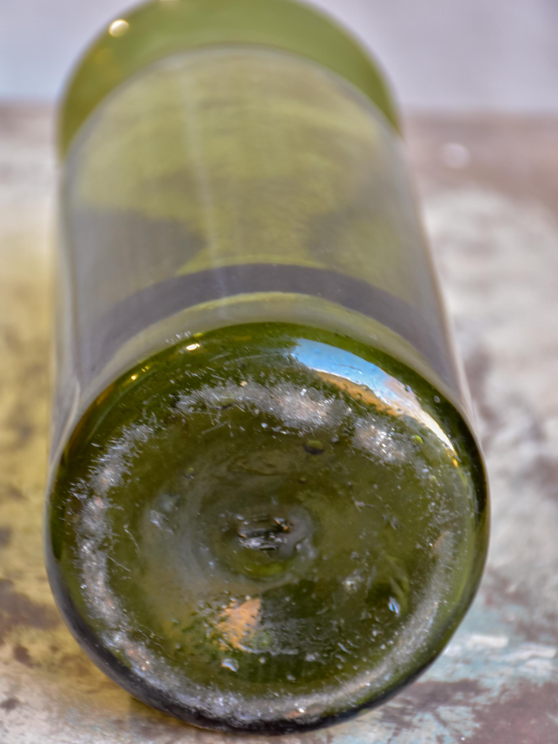 Three gueulard green French antique preserving bottles