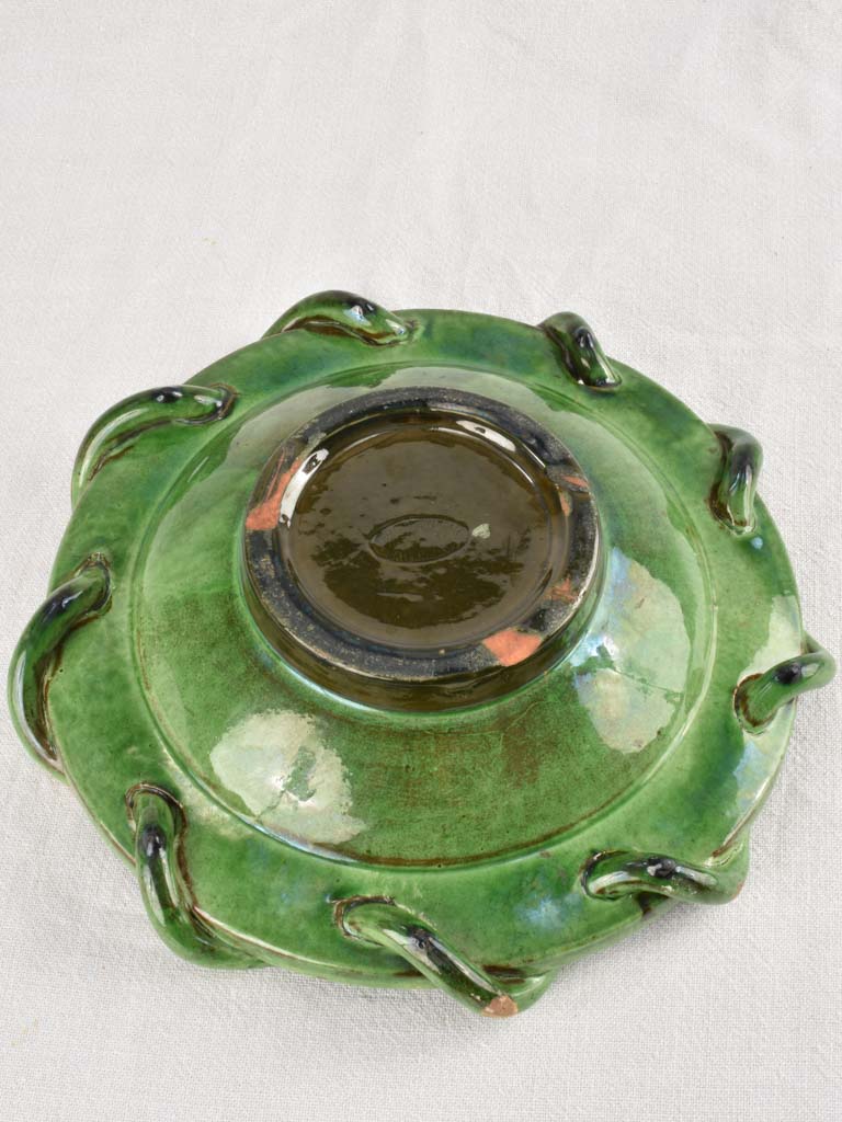 1950s green bowl with woven detail Joseph Elie, Salernes, Var 12½"