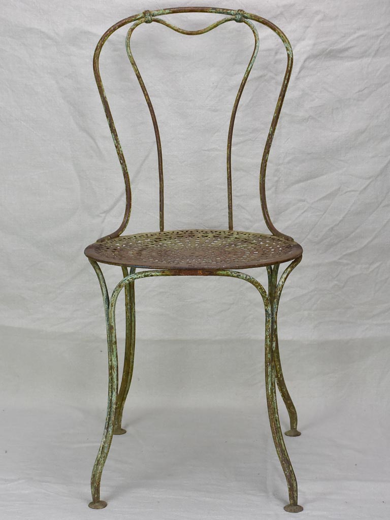 RESERVED Antique French garden chair with perforated seat and timeworn patina