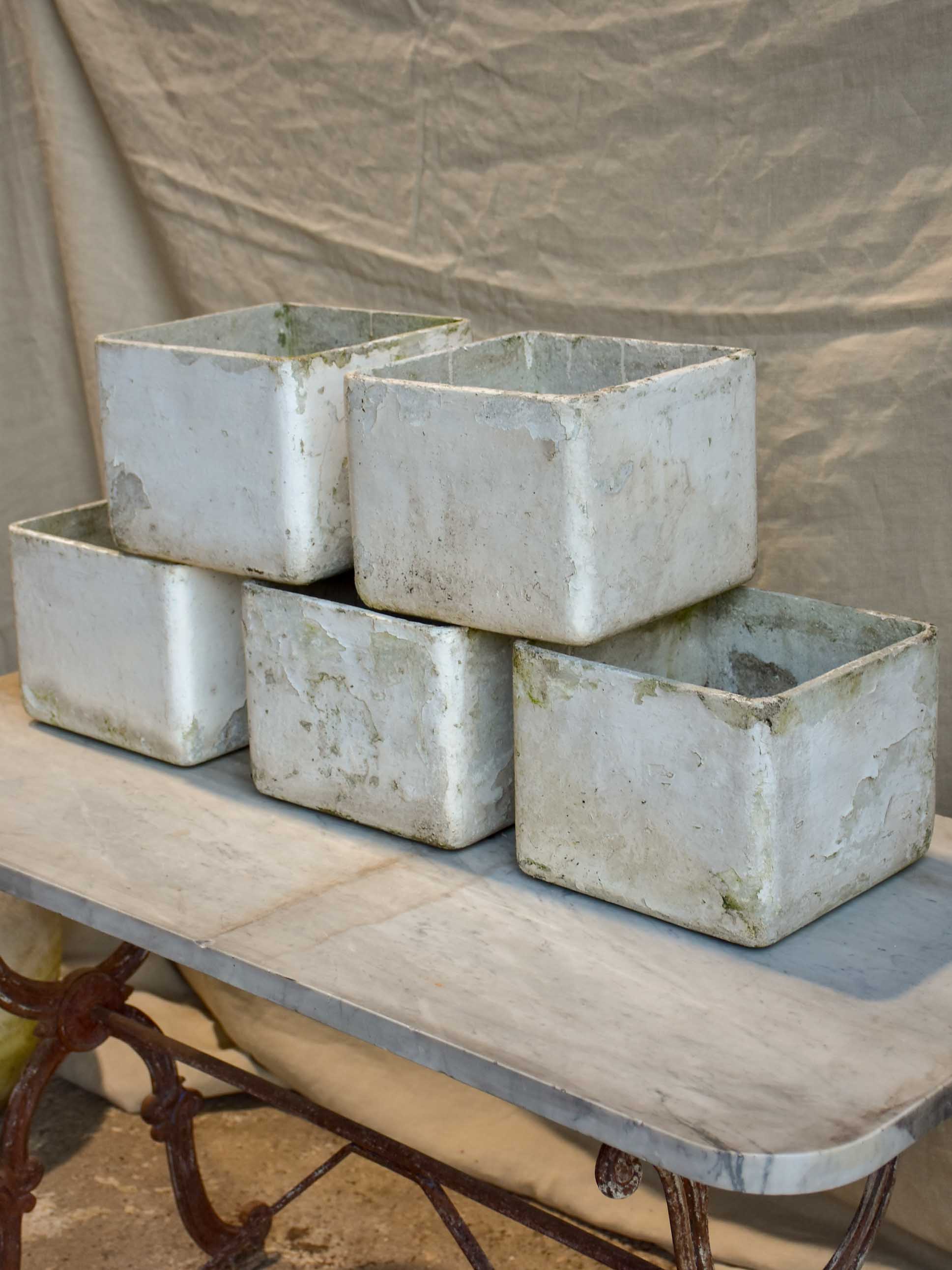 Collection of five square Willy Guhl garden planters