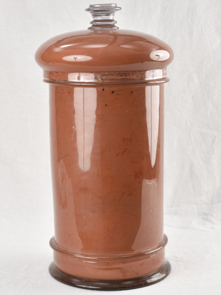 Large 19th century Italian apothecary glass jar with lid - Colocynthis 23¾"
