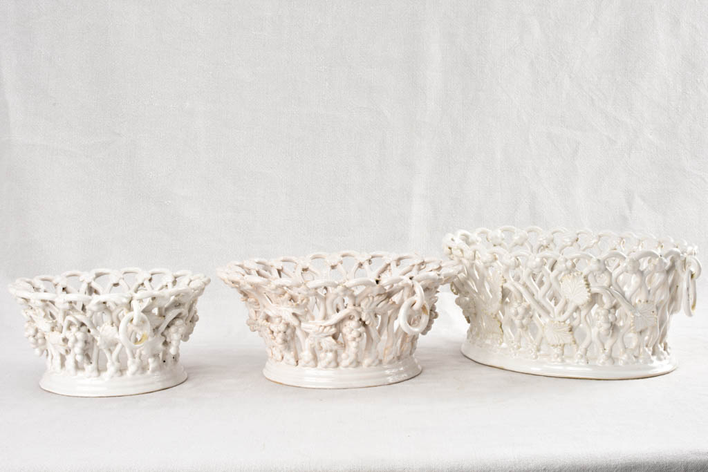 Antique Tessier ceramic bowls with grapes