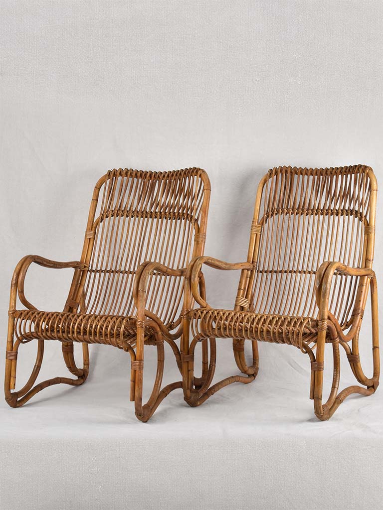 Pair of large rattan armchairs - Italian 1950s