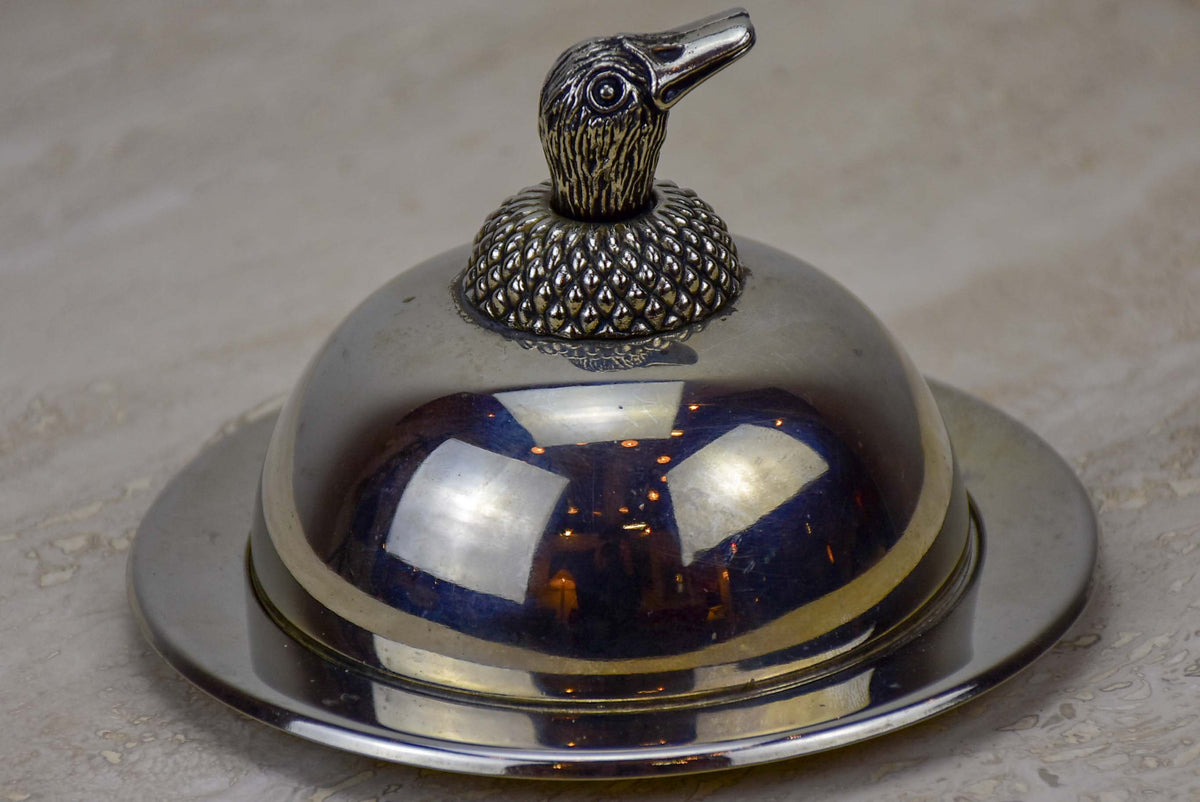 Vintage French fois gras / caviar dish - silver duck