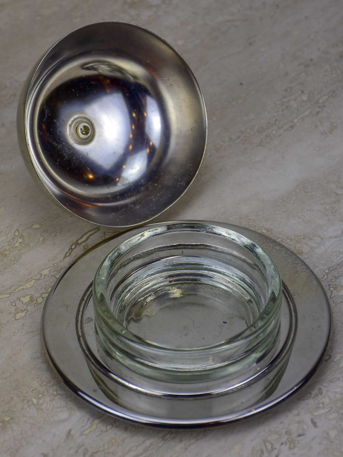 Vintage French fois gras / caviar dish - silver duck