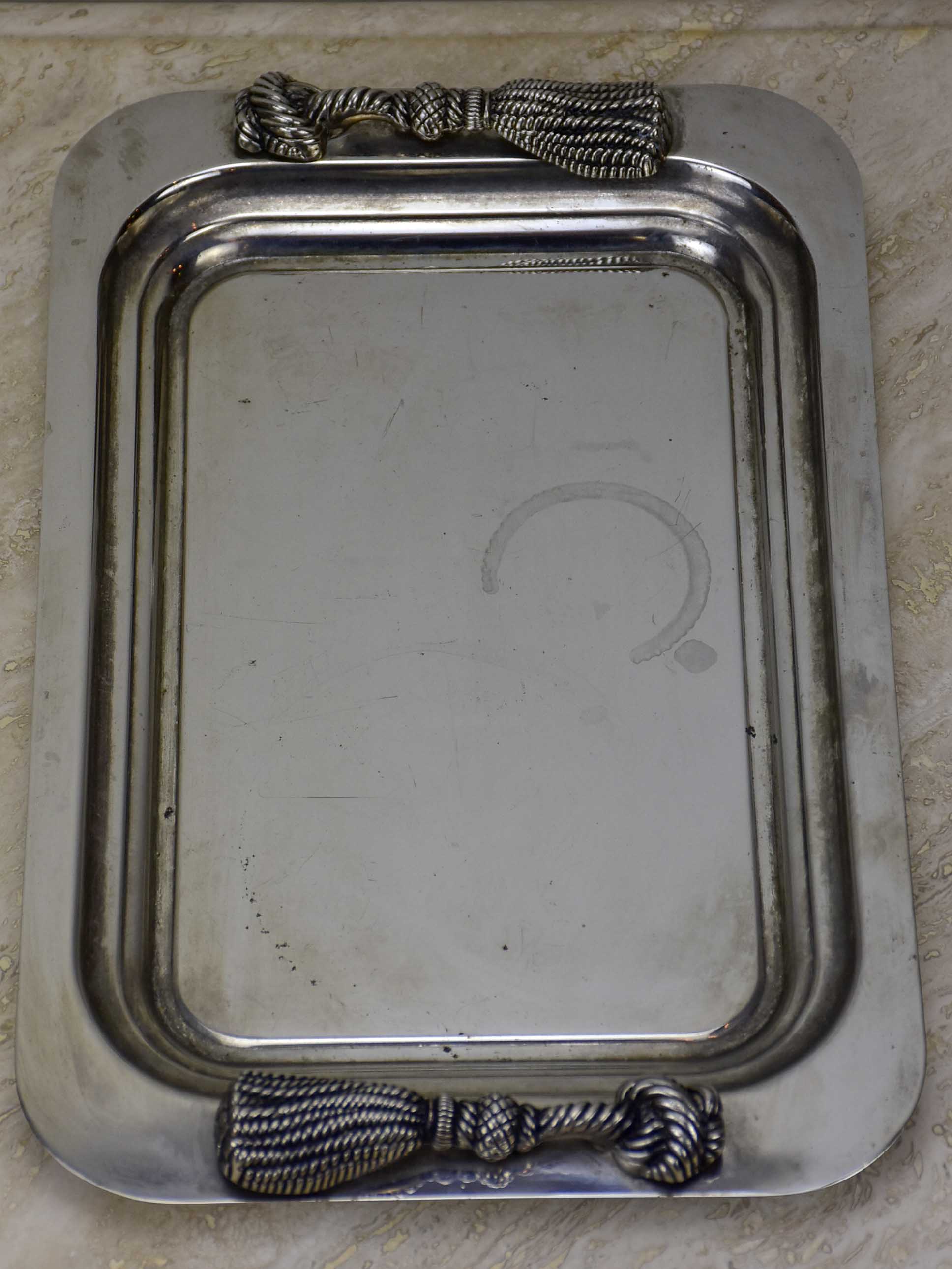 Silver vintage French tray with knot handles