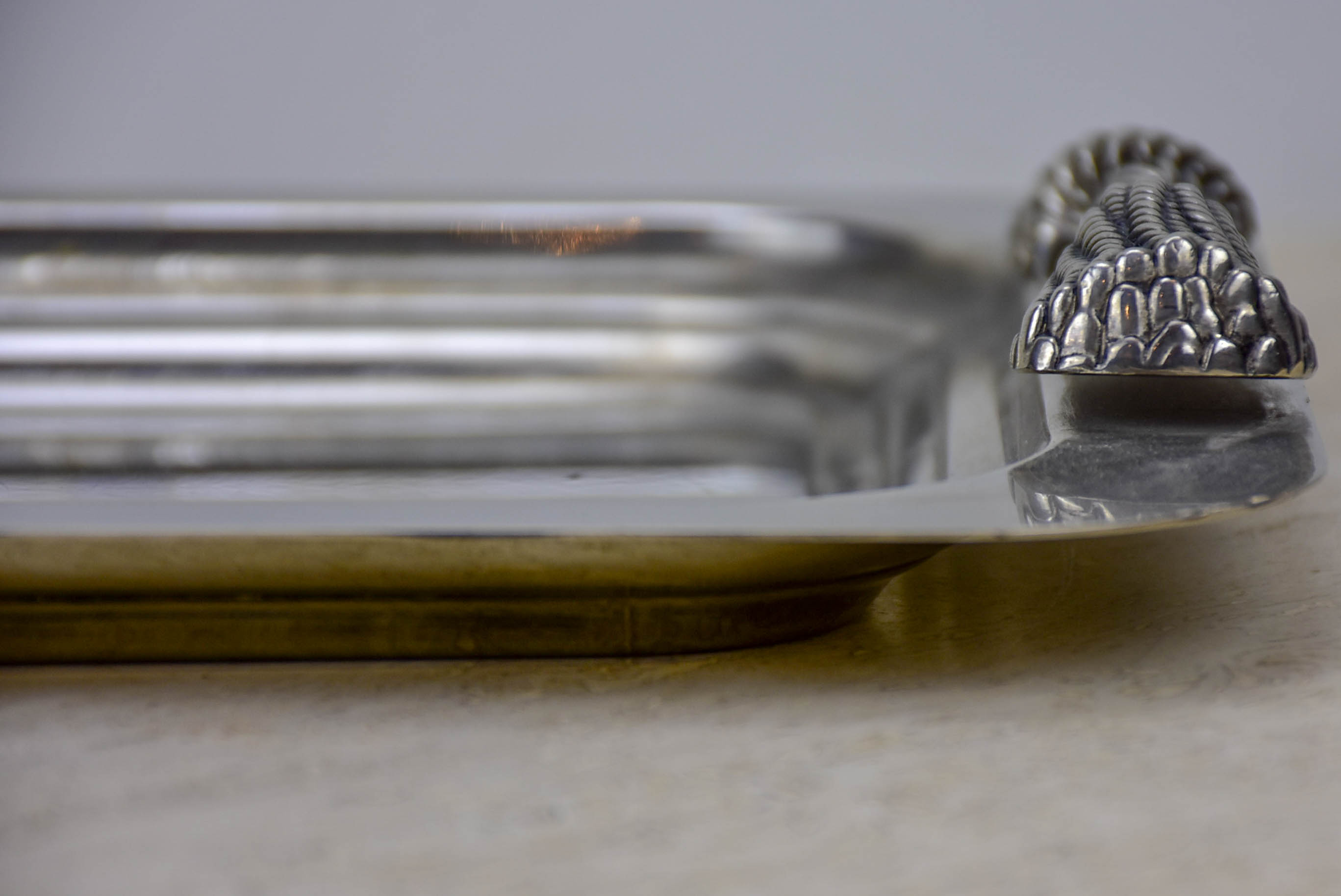Silver vintage French tray with knot handles