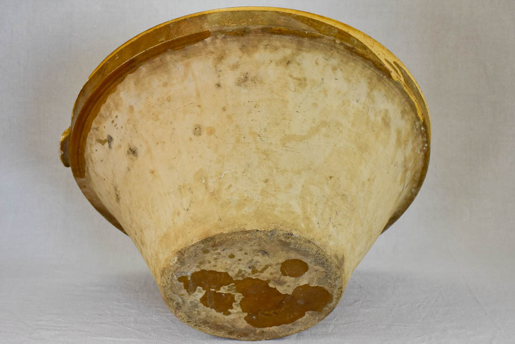 Large antique French tian bowl with yellow glaze 19¼"