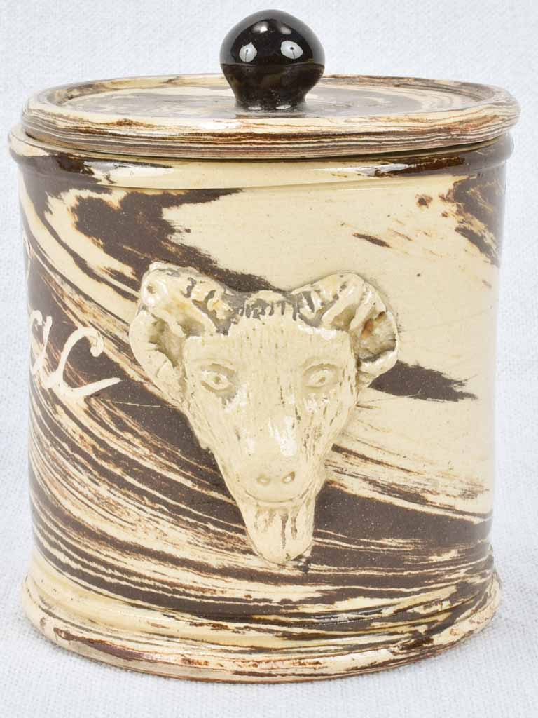 Antique French tobacco pot with lid 4¾"