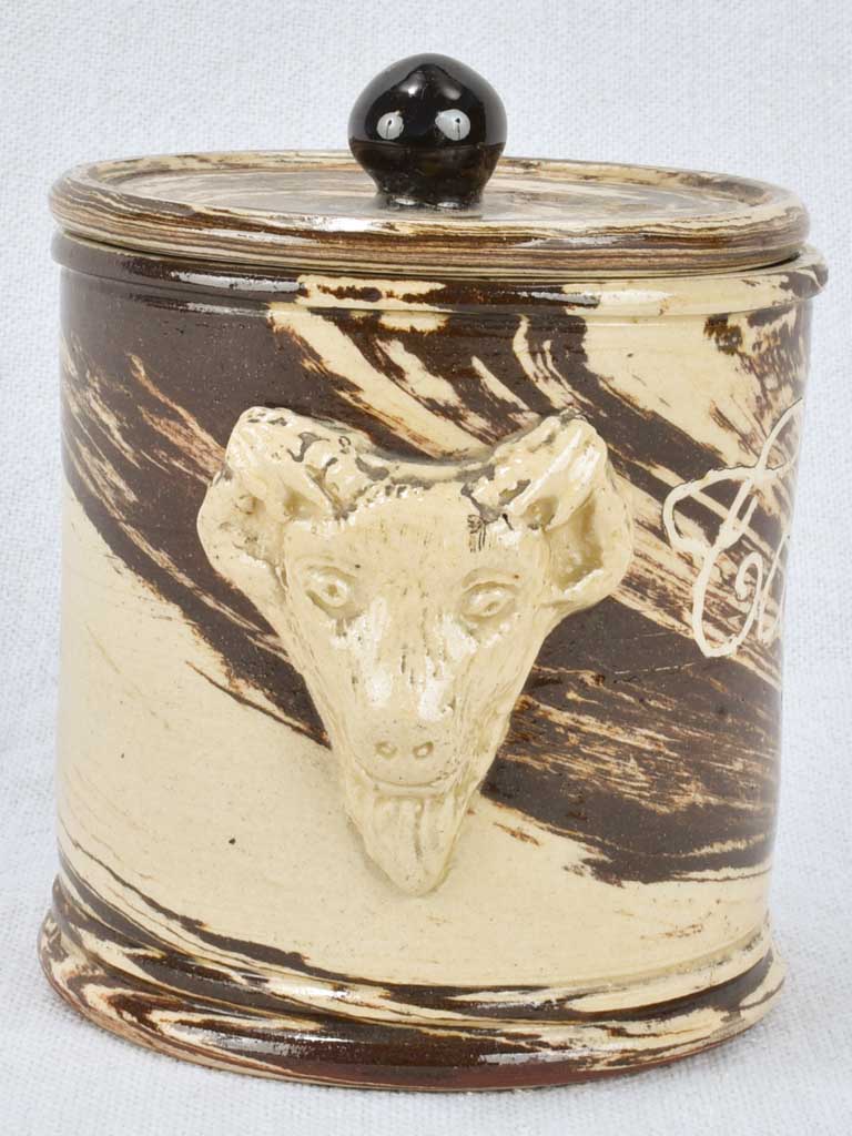 Antique French tobacco pot with lid 4¾"