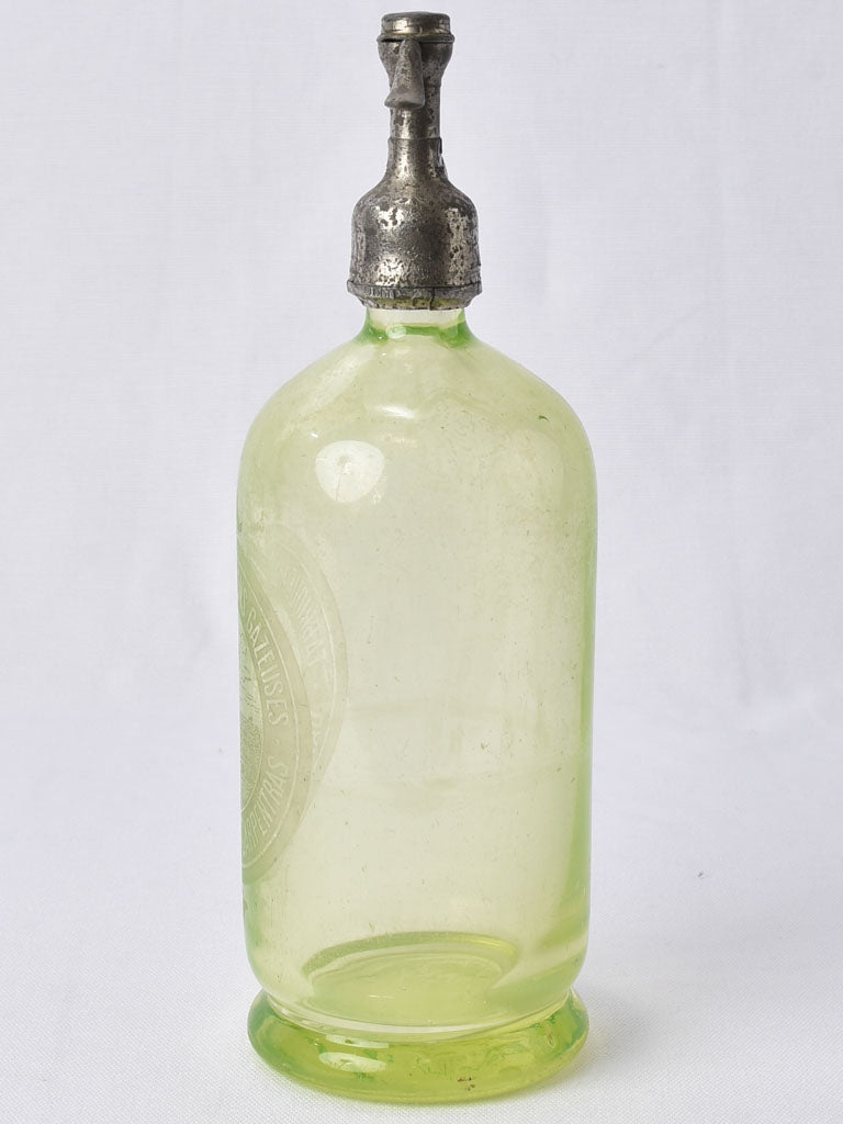 1930s Uranium glass seltzer siphon - D. Gassin Carpentras 12½"