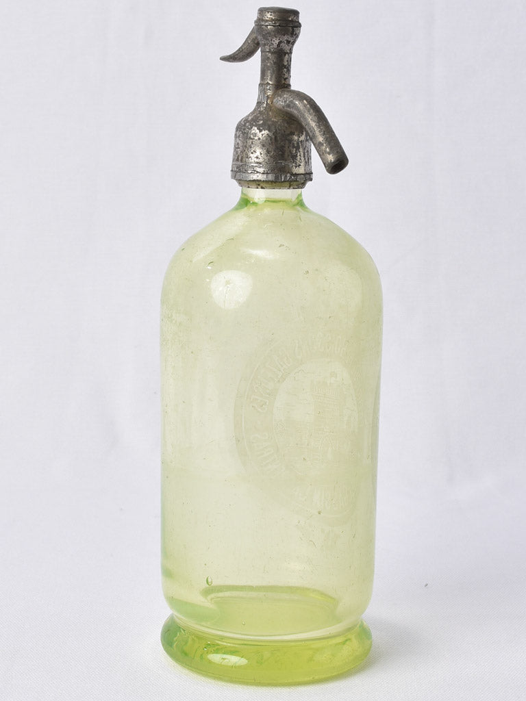1930s Uranium glass seltzer siphon - D. Gassin Carpentras 12½"