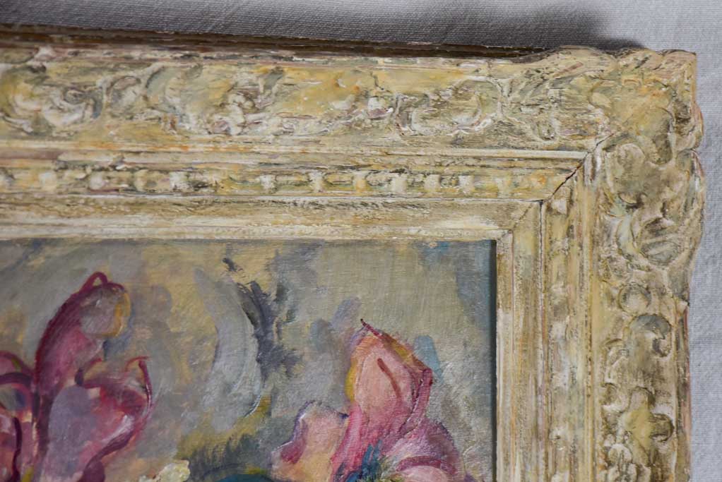 1950s still life of fatigued tulips signed Gianelli 27¼" x 36½"