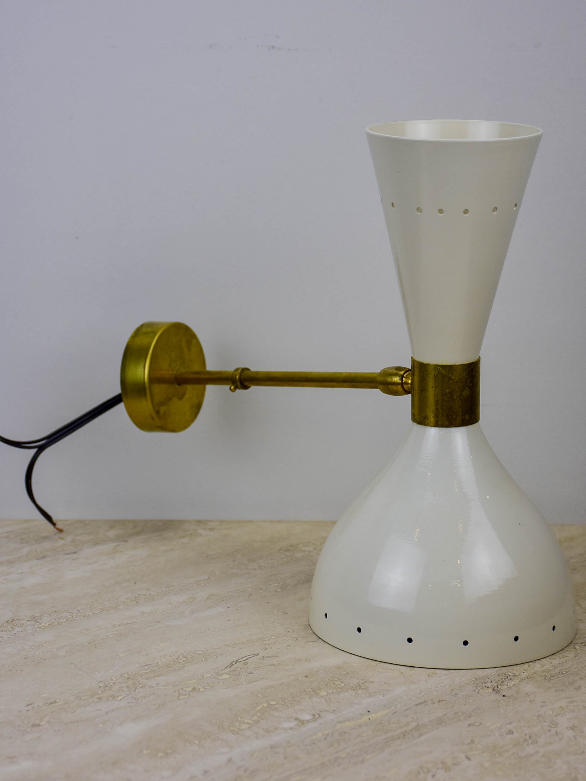 Pair of glossy white Stilnovo wall sconces - moonlight
