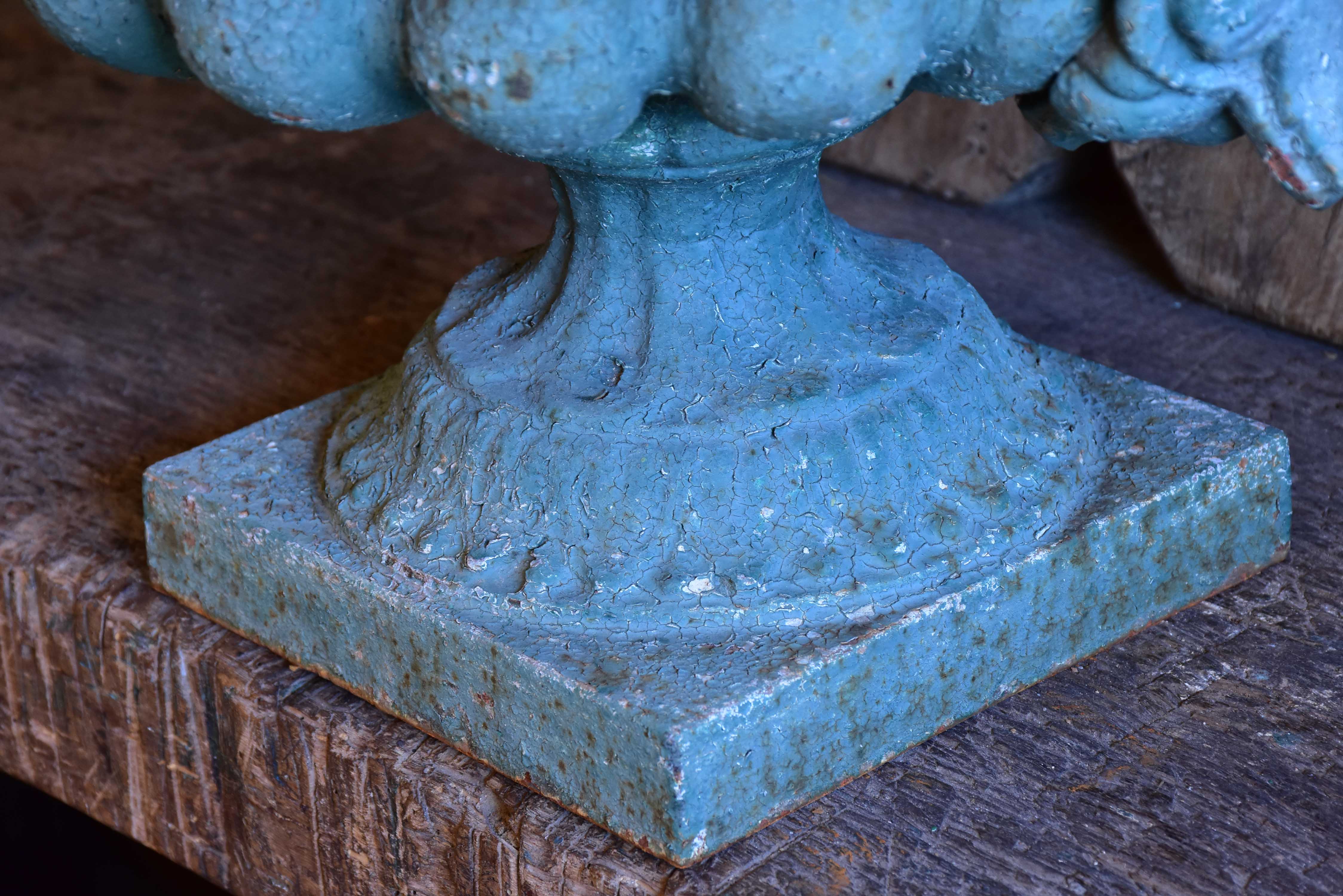 Late 19th century Chambord garden urn with green patina and decorative handles