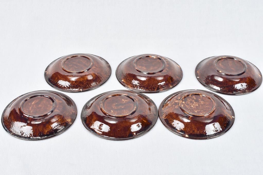Six brown bowls and four plates - vintage
