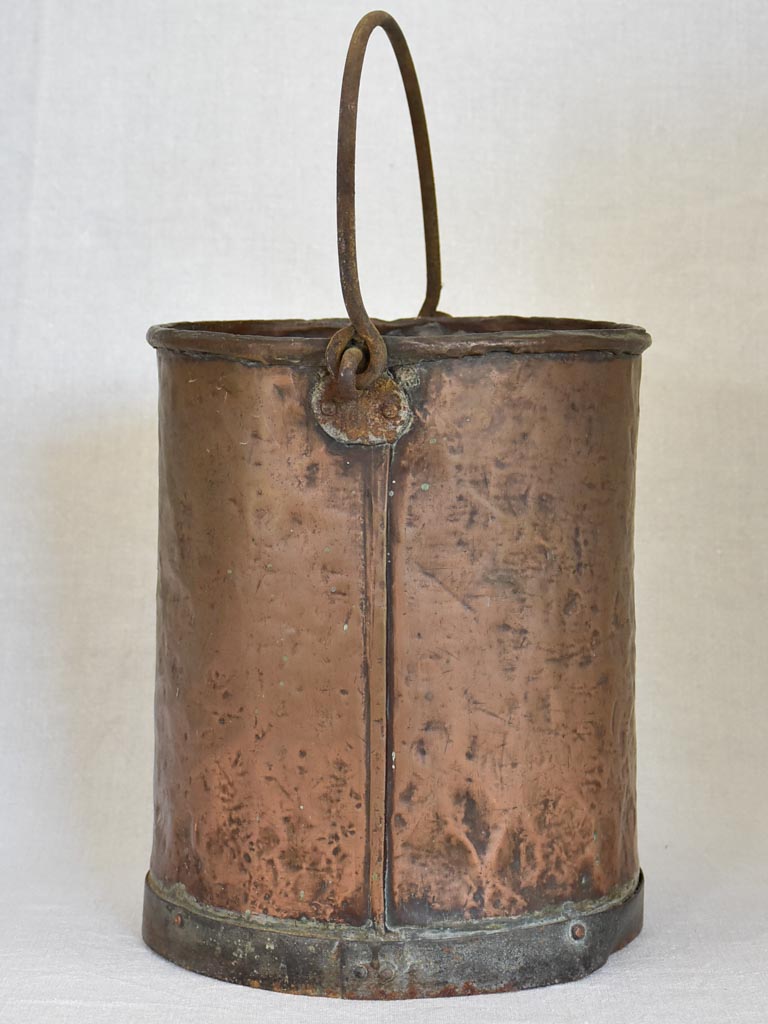 19th Century French copper bucket from a winemaker - tall 12½"