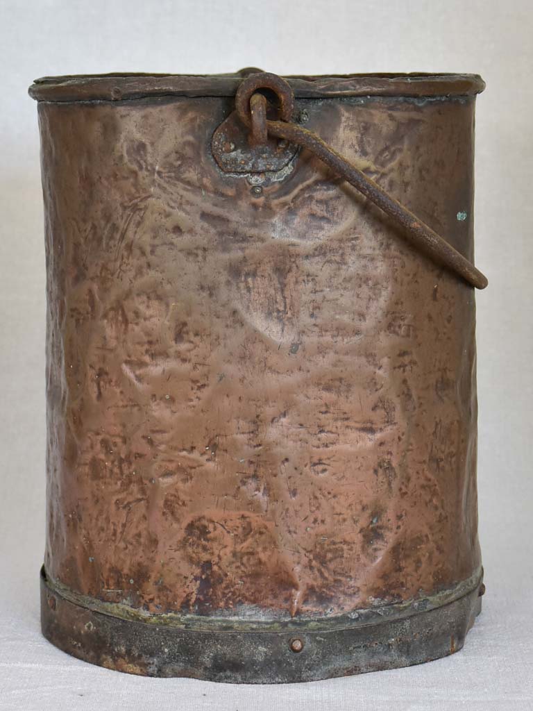 19th Century French copper bucket from a winemaker - tall 12½"