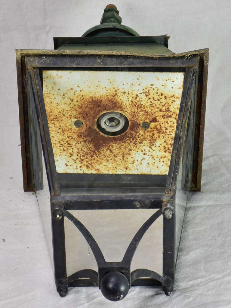 Pair of very large antique French lanterns with black and green patina