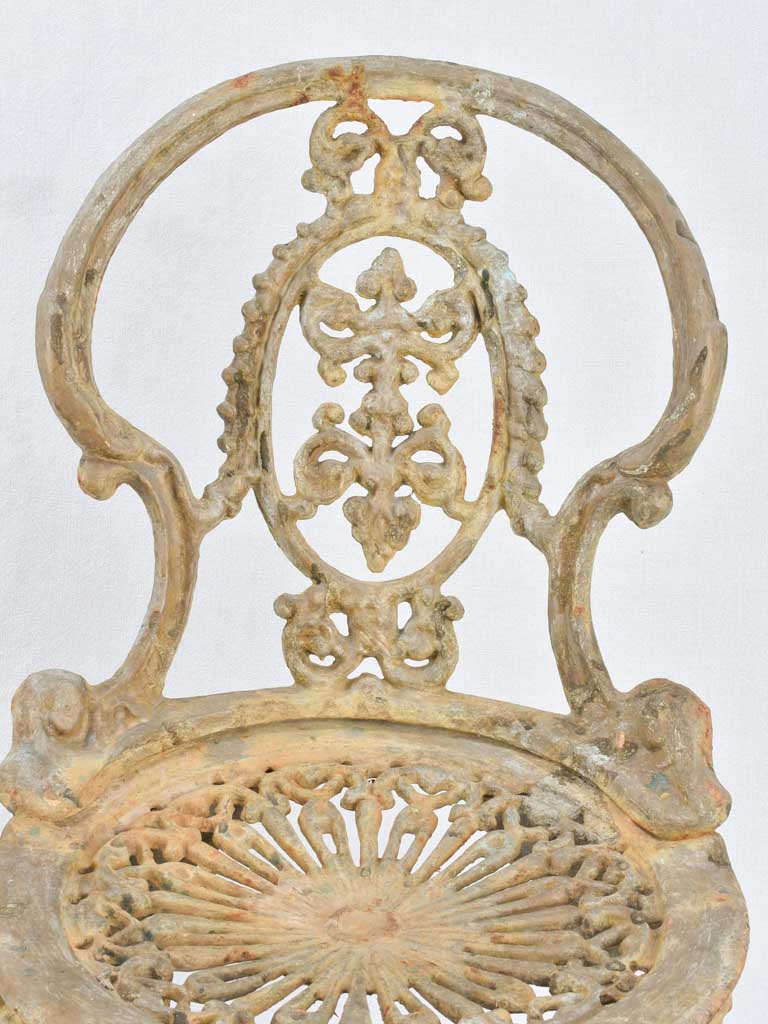 Pair of cast iron children's garden chairs - verdigris patina
