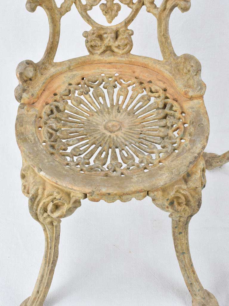 Pair of cast iron children's garden chairs - verdigris patina